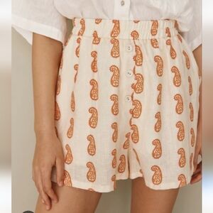 VGR GRL Sun seeker Linen Elastic Waist Paysley High Waist Shorts Size 8